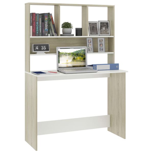 vidaXL Bureau avec étagères Blanc chêne sonoma 110x45x157 cm Aggloméré