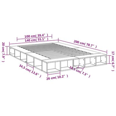 vidaXL Cadre de lit chêne fumé 140x200 cm bois d'ingénierie