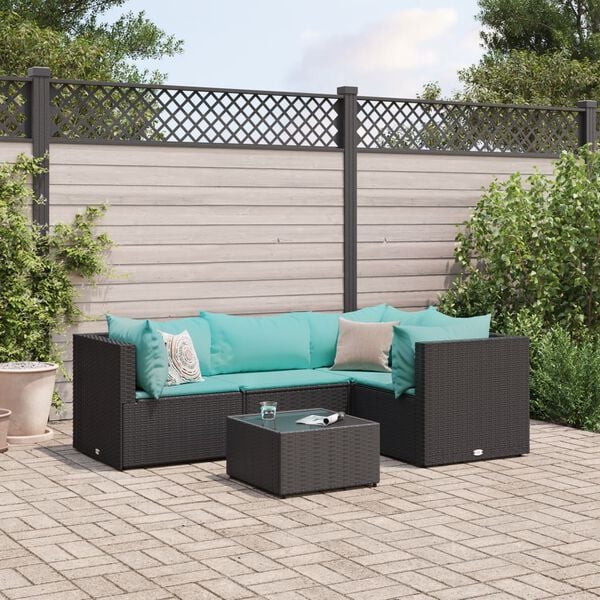 vidaXL Salon de jardin 5 pcs avec coussins Noir R&eacute;sine tress&eacute;e