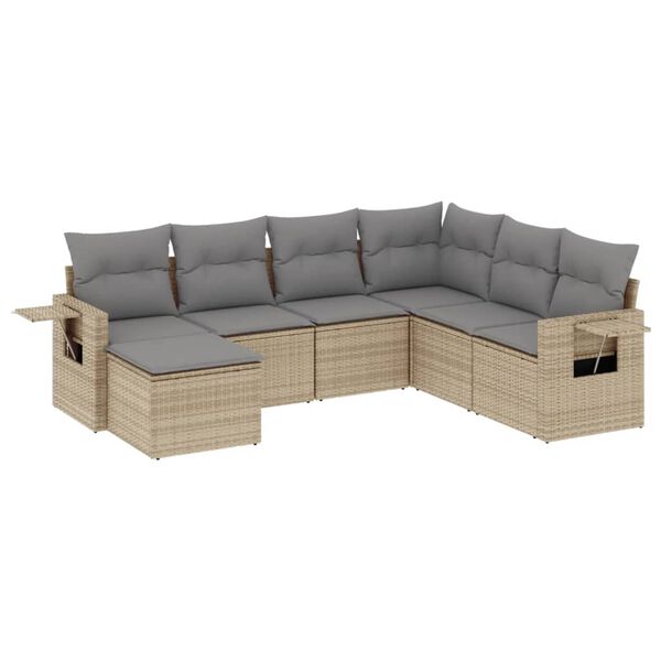 vidaXL Salon de jardin avec coussins 7 pcs beige r&eacute;sine tress&eacute;e