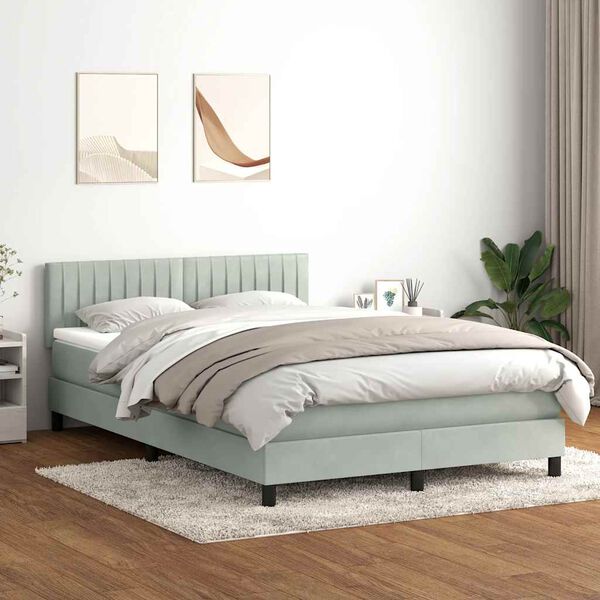 vidaXL Sommier &agrave; lattes de lit et matelas et LED gris clair 140x210cm velours