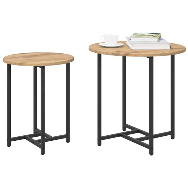 vidaXL Ensemble de tables d'appoint 2 pcs Ch&ecirc;ne artisanal et noir