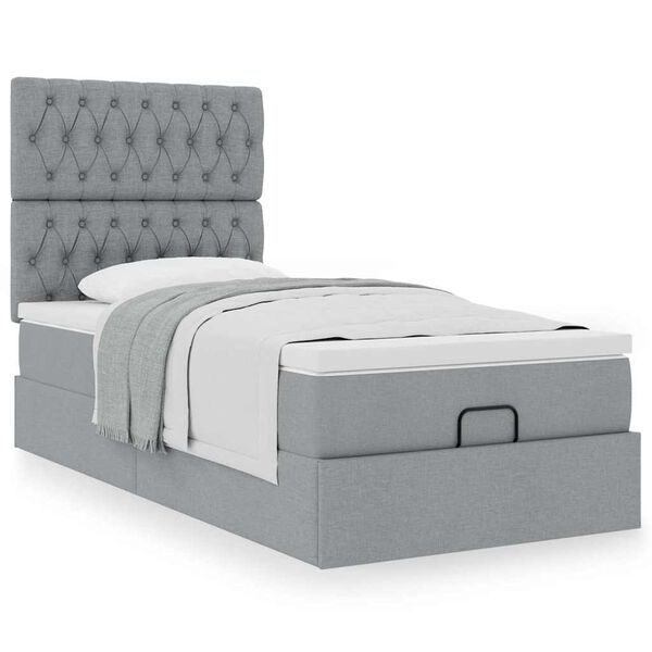 vidaXL Lit ottoman avec matelas gris clair 90x200 cm tissu