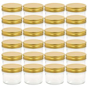 vidaXL 24 pcs Pots &agrave; confiture avec couvercles dor&eacute;s Verre 110 ml