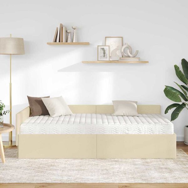 vidaXL Cadre de lit d'angle avec matelas Autre 2 pcs Cr&egrave;me tissu