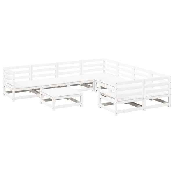 vidaXL Salon de jardin 9 pcs blanc bois de pin massif