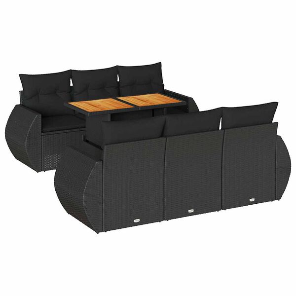 vidaXL Salon de jardin 7 pcs avec coussins noir r&eacute;sine tress&eacute;e