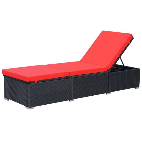 vidaXL Chaise longue avec coussin R&eacute;sine tress&eacute;e Noir