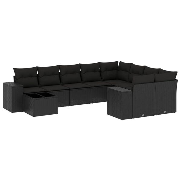 vidaXL Salon de jardin 10 pcs avec coussins noir r&eacute;sine tress&eacute;e