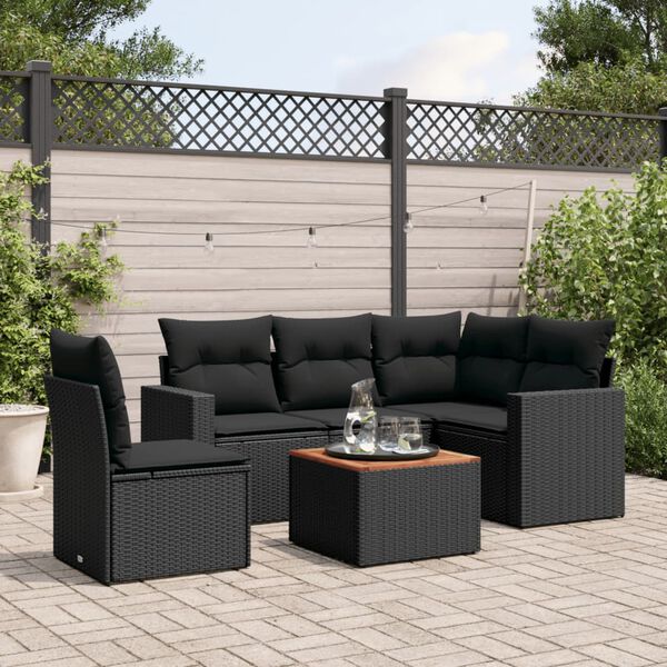 vidaXL Salon de jardin 6 pcs avec coussins noir r&eacute;sine tress&eacute;e