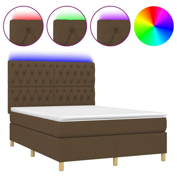 vidaXL Sommier &agrave; lattes de lit matelas et LED Marron fonc&eacute; 140x200 cm