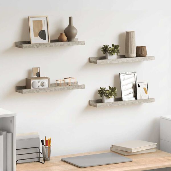 vidaXL &Eacute;tag&egrave;res murales 4 pcs Gris b&eacute;ton 40x9x3 cm