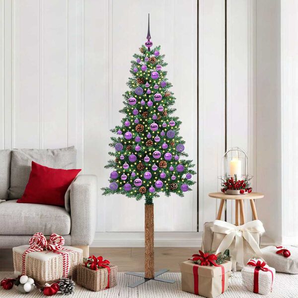 vidaXL Sapin de Noël mince Vert 180 cm PVC et bois de pin massif