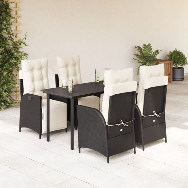 vidaXL Ensemble &agrave; manger de jardin coussins 5pcs Noir R&eacute;sine tress&eacute;e