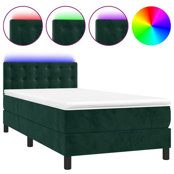vidaXL Sommier &agrave; lattes de lit avec matelas et LED Vert fonc&eacute; 90x200cm