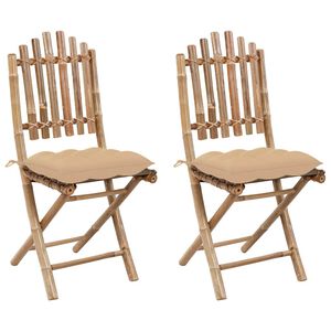 vidaXL Chaises pliantes (lot de 2) avec coussins en bambou