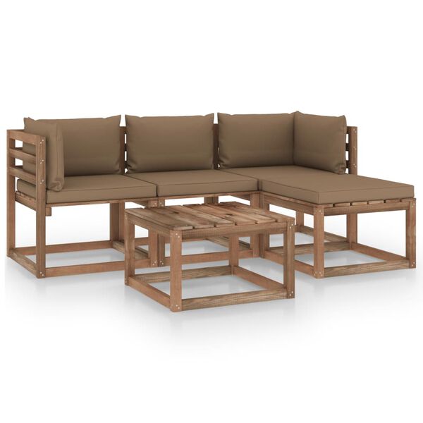 vidaXL Salon de jardin 5 pcs avec coussins taupe