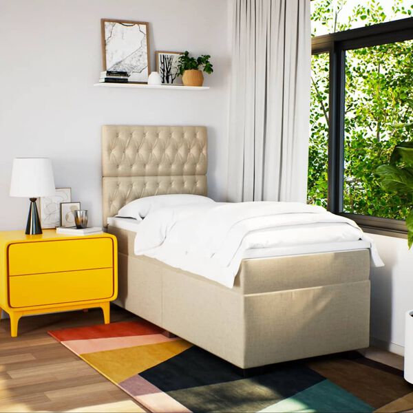 vidaXL Sommier &agrave; lattes de lit avec matelas Cr&egrave;me 90x200 cm Tissu