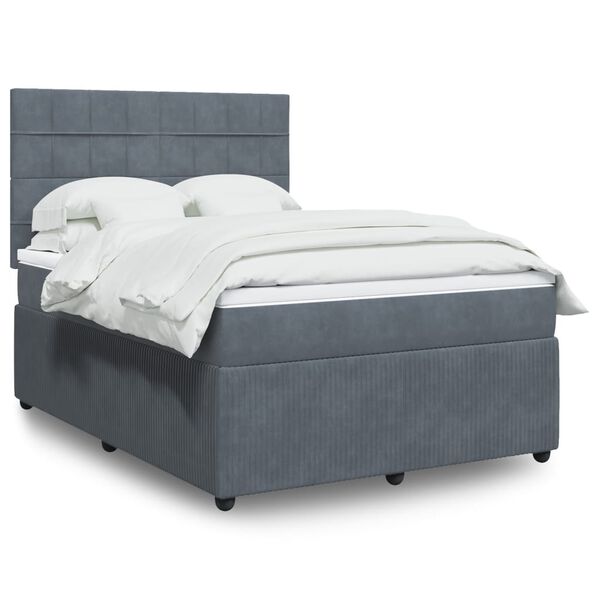 vidaXL Sommier &agrave; lattes de lit et matelas Gris fonc&eacute; 140x190cm Velours