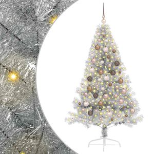 vidaXL Sapin de No&euml;l artificiel pr&eacute;-&eacute;clair&eacute; Argent 180 cm PET