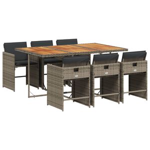 vidaXL Ensemble &agrave; manger de jardin et coussins 7 pcs gris rotin
