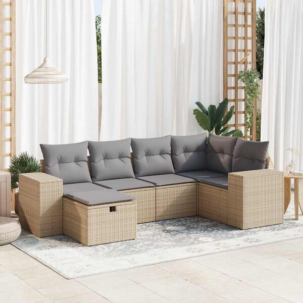 vidaXL Salon de jardin avec coussins 6 pcs beige r&eacute;sine tress&eacute;e