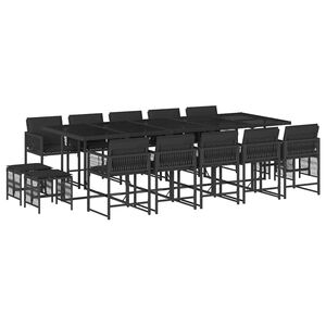 vidaXL Ensemble &agrave; manger de jardin 15 pcs coussins noir r&eacute;sine tress&eacute;e
