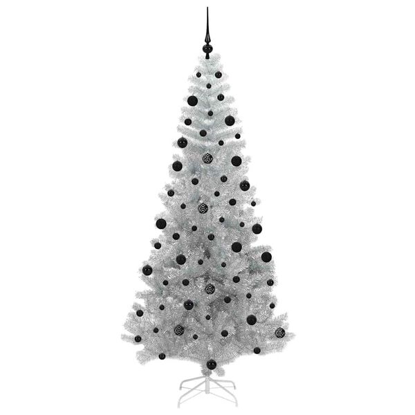 vidaXL Sapin de No&euml;l avec 300 LED avec support Argent 210 cm PET