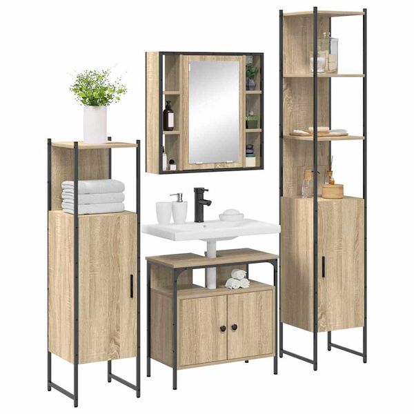 vidaXL Ensemble de mobilier de salle de bain 4 pcs Ch&ecirc;ne Sonoma