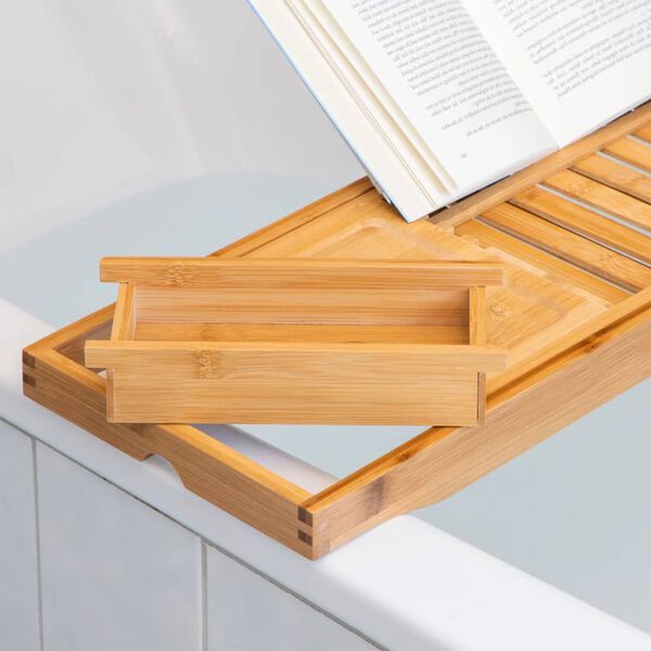HI Plateau de bain r&eacute;glable bambou (70-105)x22x4 cm