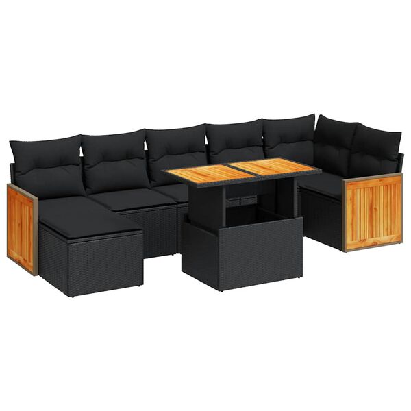 vidaXL Salon de jardin avec coussins 8 pcs noir r&eacute;sine tress&eacute;e acacia