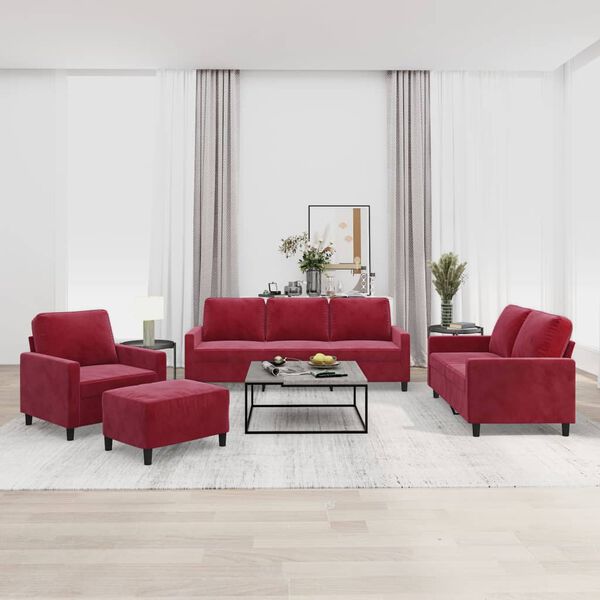 vidaXL Ensemble de canap&eacute;s 4 pcs avec coussins Rouge bordeaux Velours