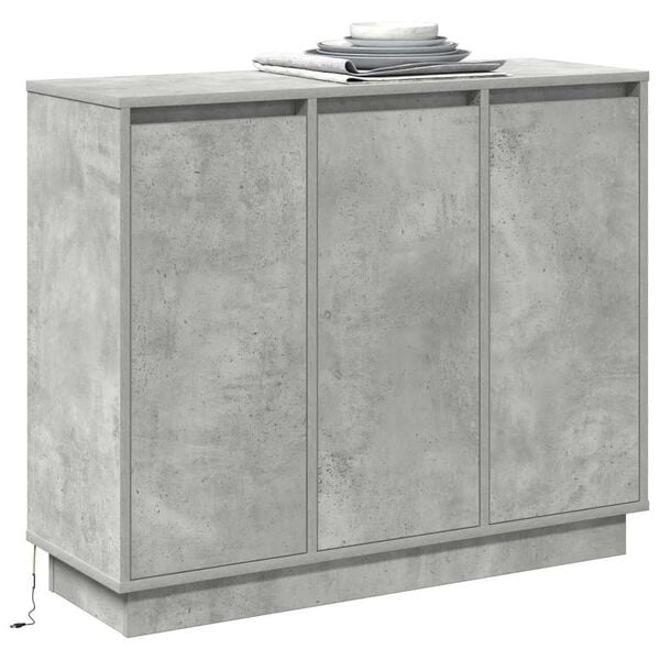 vidaXL Buffet LED Gris b&eacute;ton 90 x 32 x 75 cm Bois d'ing&eacute;nierie