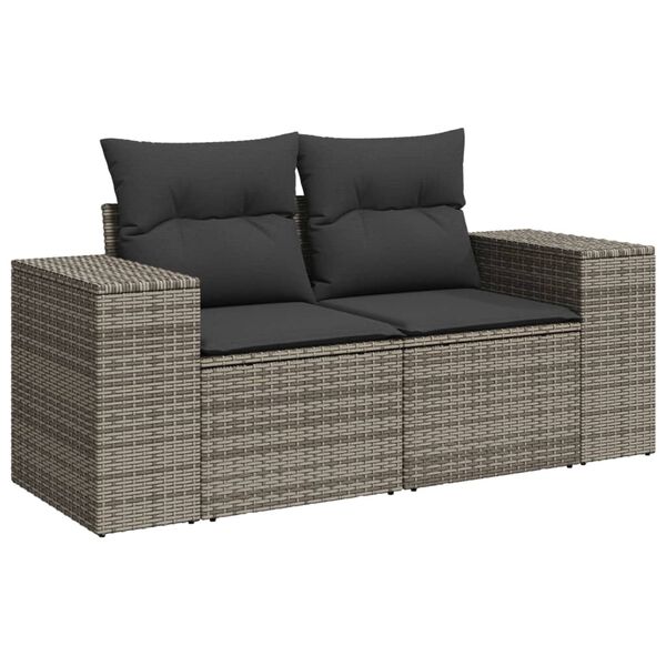 vidaXL Salon de jardin 6 pcs avec coussins gris r&eacute;sine tress&eacute;e