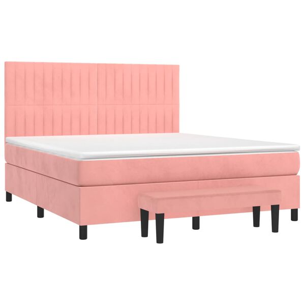 vidaXL Sommier &agrave; lattes de lit avec matelas Rose 180x200 cm Velours