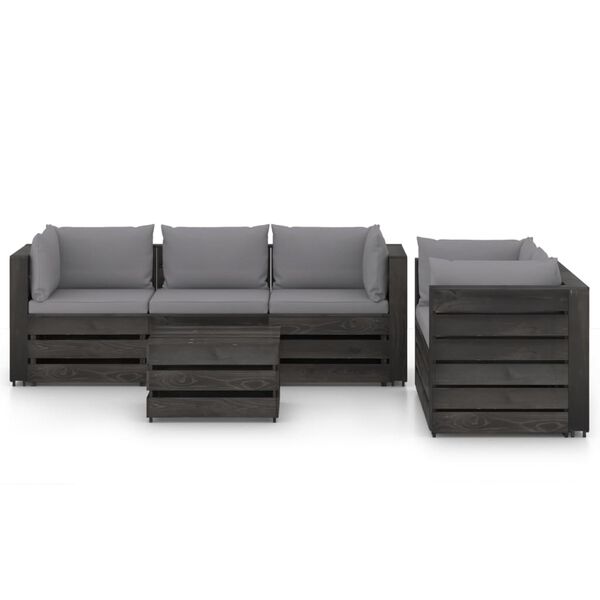 vidaXL Salon de jardin 6 pcs avec coussins Bois impr&eacute;gn&eacute; de gris