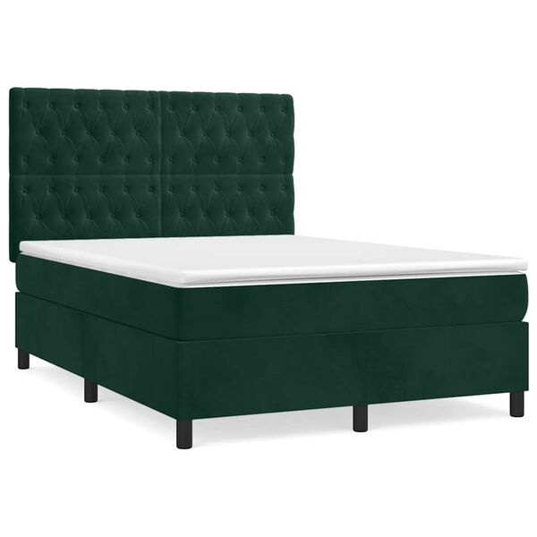 vidaXL Sommier &agrave; lattes de lit et matelas Vert fonc&eacute; 140x200cm Velours