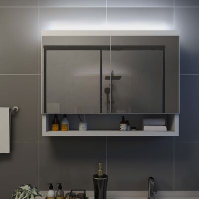 vidaXL Armoire à miroir de salle de bain LED Blanc 80x15x60 cm MDF