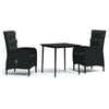 vidaXL Ensemble &agrave; manger de jardin avec coussins 3 pcs noir