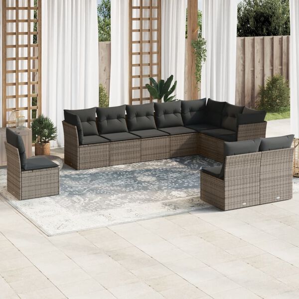 vidaXL Salon de jardin avec coussins 10 pcs gris r&eacute;sine tress&eacute;e