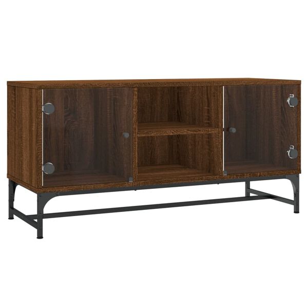 vidaXL Meuble TV avec portes en verre ch&ecirc;ne marron 102x37x50 cm