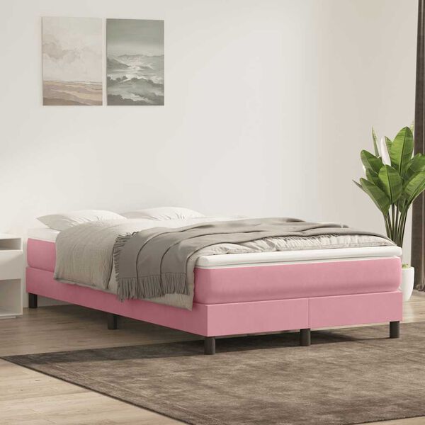 vidaXL Sommier &agrave; lattes de lit avec matelas rose 120x220 cm velours