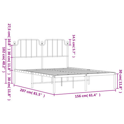 vidaXL Cadre de lit métal sans matelas et tête de lit blanc 150x200 cm