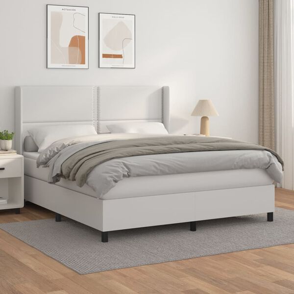 vidaXL Sommier &agrave; lattes de lit avec matelas Blanc 160x200cm Similicuir
