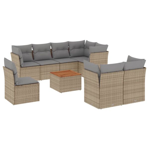 vidaXL Salon de jardin avec coussins 9 pcs beige r&eacute;sine tress&eacute;e