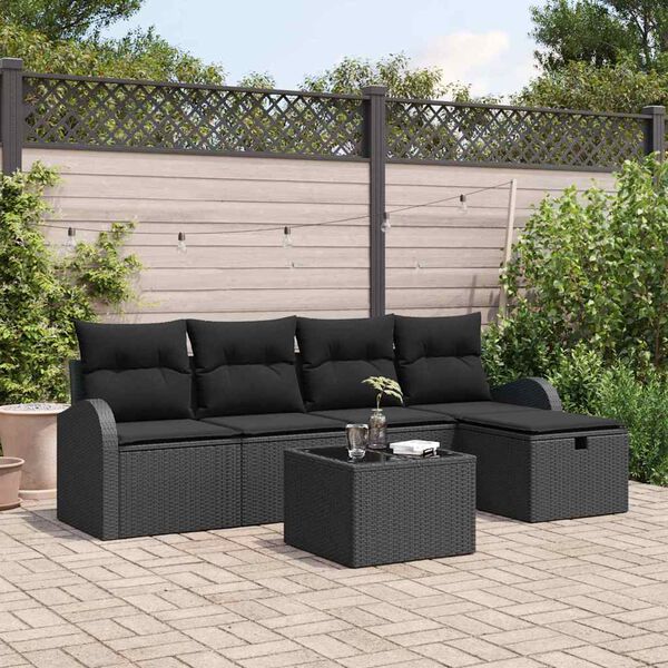 vidaXL Ensemble de canap&eacute; de jardin avec coussin 6 pcs Noir Poly rotin