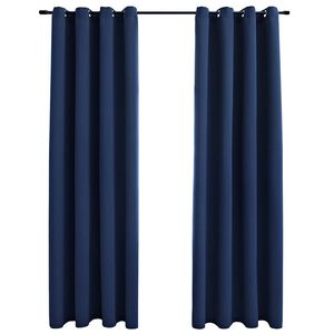 vidaXL Rideaux occultants avec anneaux en m&eacute;tal 2 pcs Bleu 140x175 cm
