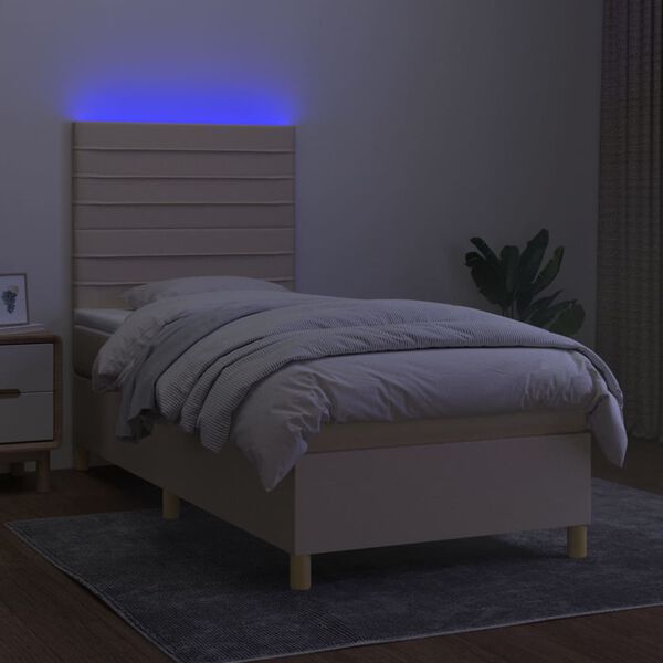 vidaXL Sommier &agrave; lattes de lit et matelas et LED Cr&egrave;me 90x200 cm Tissu
