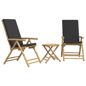 vidaXL Ensemble de bistro pliante 3 pcs et coussins gris fonc&eacute; bambou