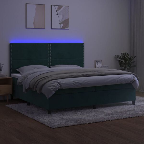 vidaXL Sommier &agrave; lattes de lit matelas et LED Vert fonc&eacute; 200x200 cm